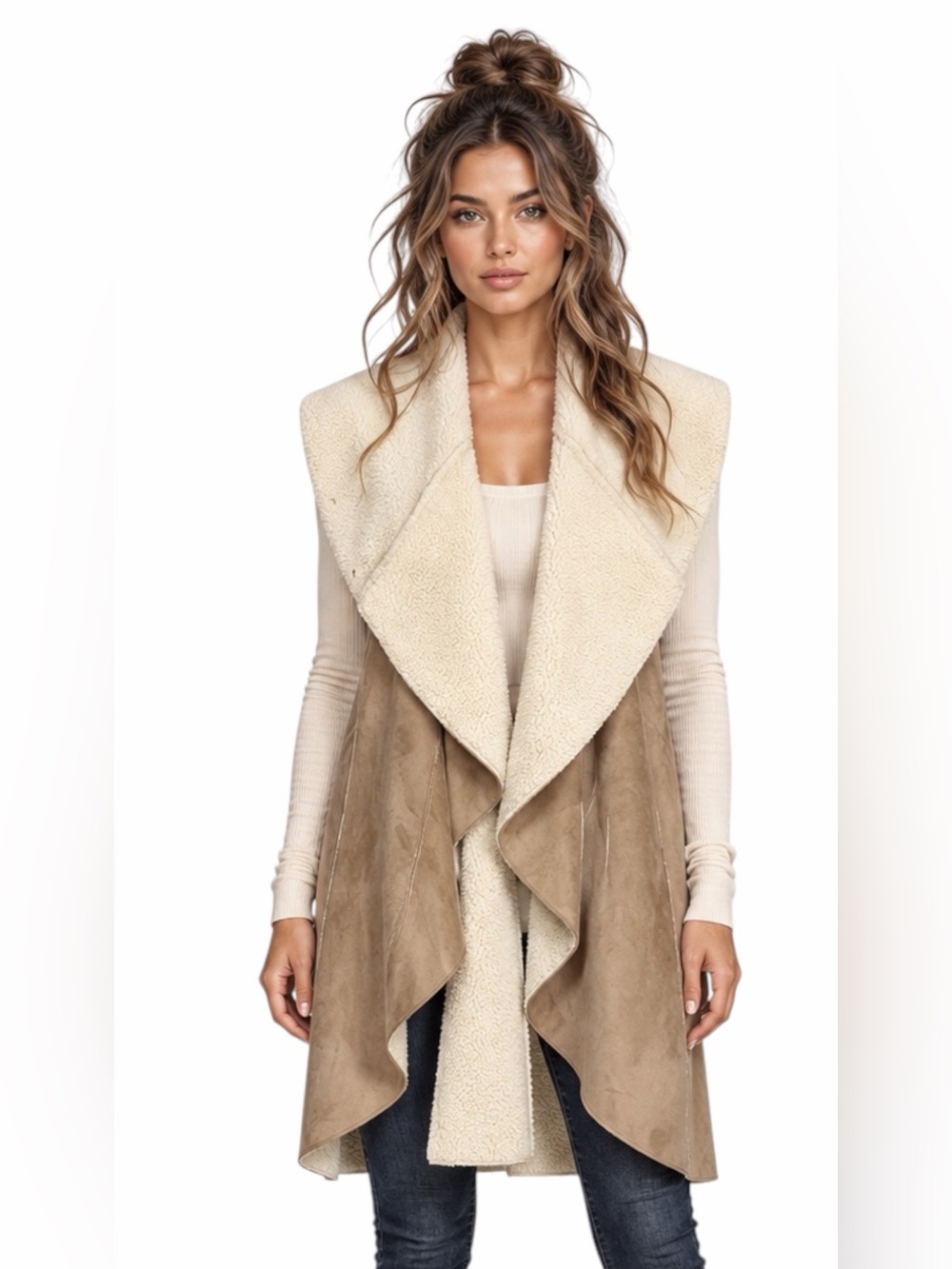 NWT – Anthropologie | Dolan – Faux Shearling Cascading Vest Beige/Cream – Sz. M